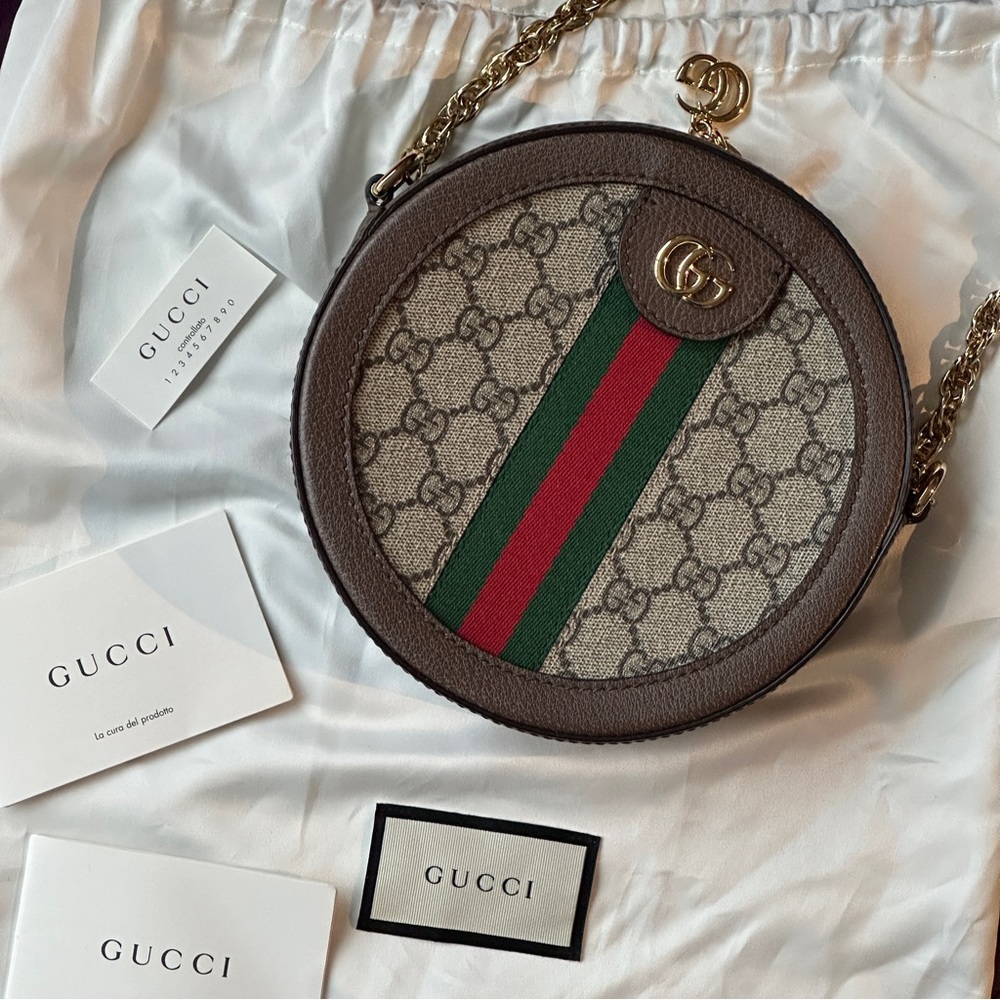 NEW GUCCI OPHIDIA GG MINI ROUND SHOULDER CROSSBODY BAG